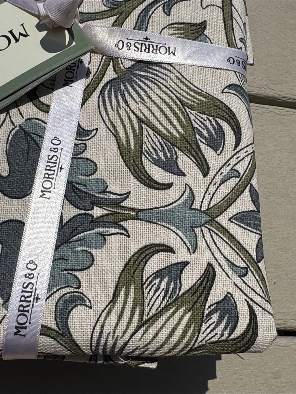SET of 8 MORRIS & Co DINNER NAPKINS LODDEN BLUE GREEN CREAM 100% Cotton NWT